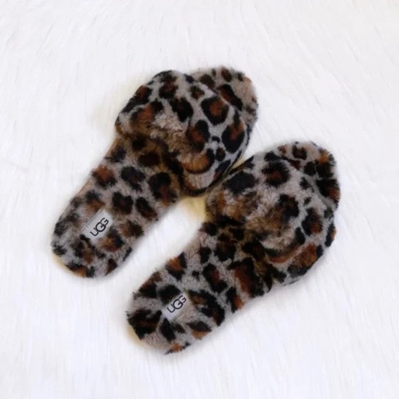 NEW UGG Size 6 Women's Fluff Slide II Leopard - Amphora - Picture 2 of 6